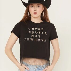 Idyllwind Black Graphic Fringe Crop Top